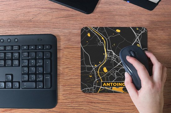 Muismat 20x20 cm - Mousepad Antoing - Kaart - Goud - Plattegrond - Stadskaart - Muismatten - Stadskaart