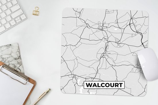 Muismat 30x30 cm - Mousepad Kaart – Plattegrond – Stadskaart – Walcourt – België – Zwart Wit - Muismatten - Stadskaart