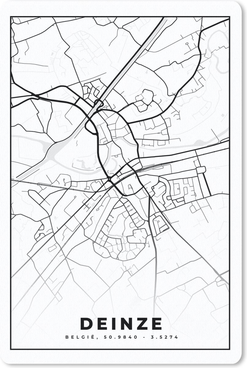 Muismat - Mousepad - Stadskaart – Zwart Wit - Kaart – Deinze – België – Plattegrond - 40x60 cm - Muismatten