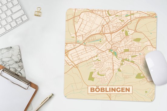 Muismat 30x30 cm - Mousepad Böblingen - Plattegrond - Vintage - Kaart - Stadskaart - Muismatten - Stadskaart