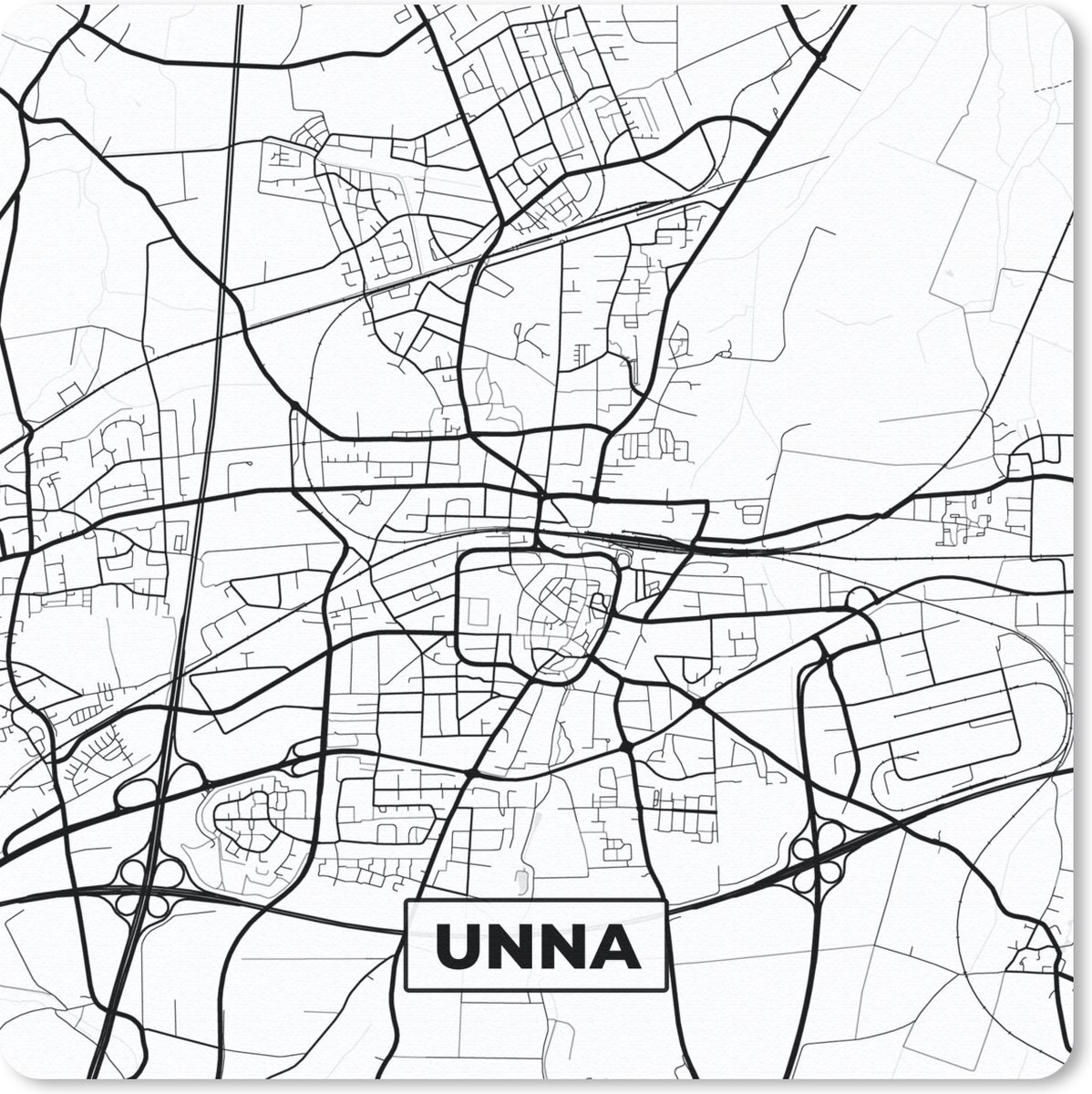 Muismat 30x30 cm - Mousepad Plattegrond - Unna - Kaart - Stadskaart - Muismatten - Stadskaart
