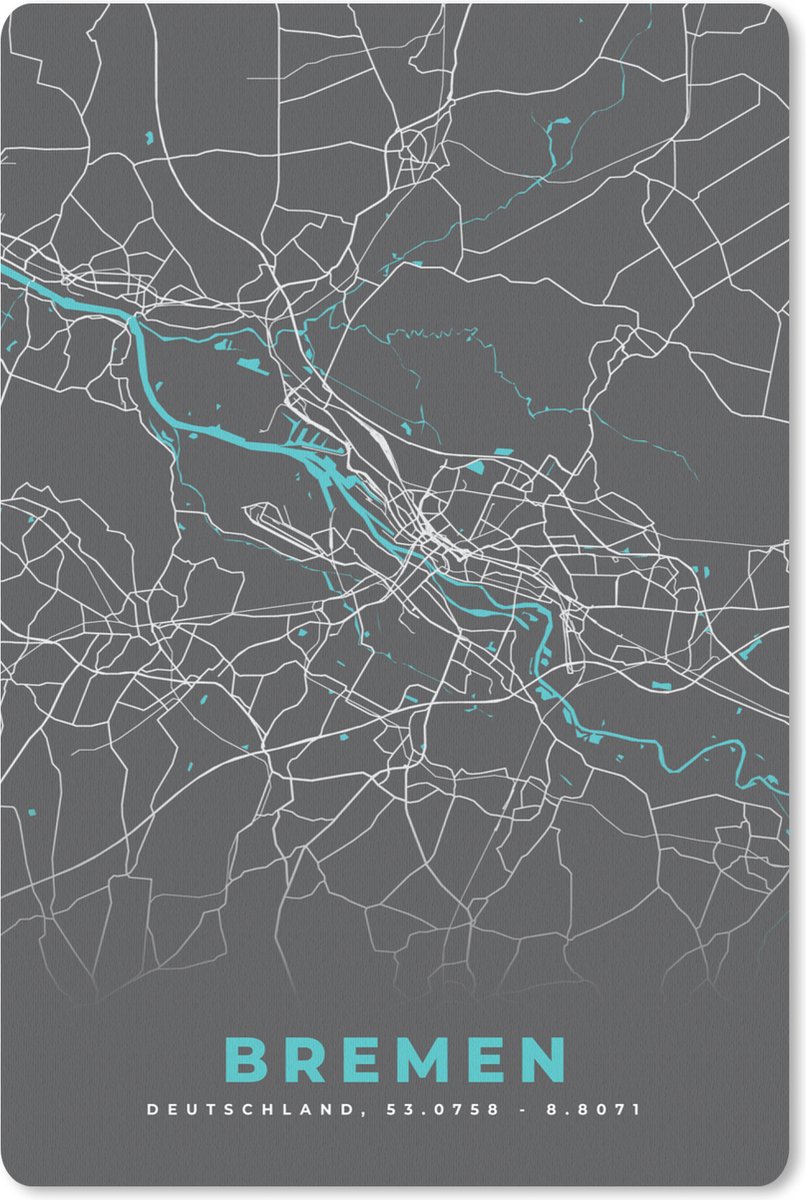Muismat - Mousepad - Duitsland – Blauw – Bremen – Stadskaart – Kaart – Plattegrond - 40x60 cm - Muismatten