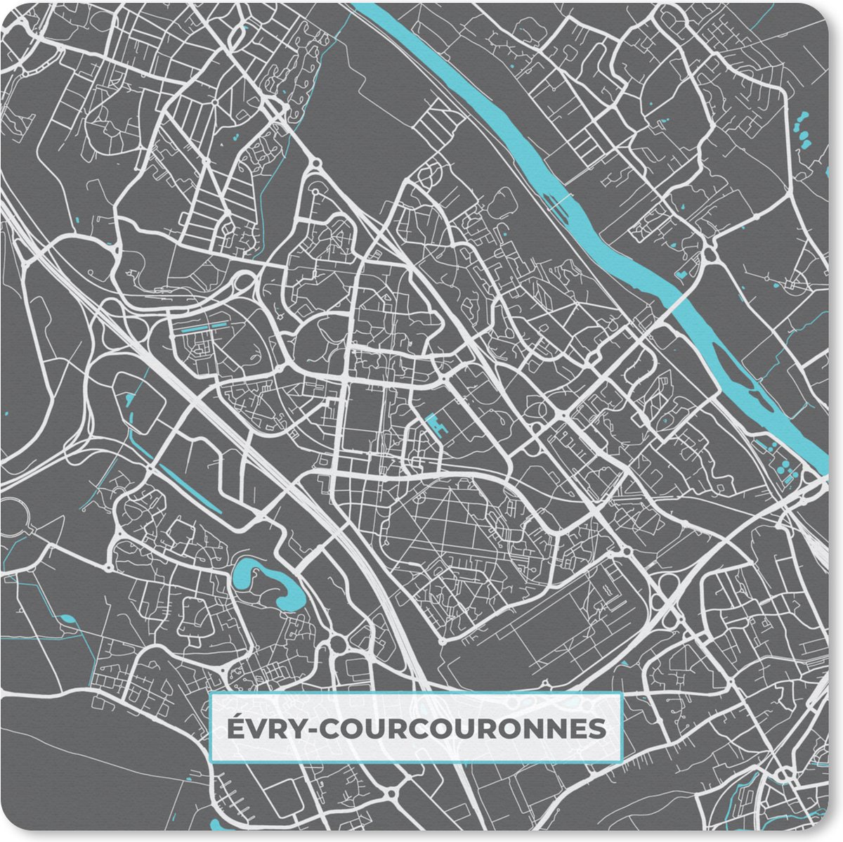 Muismat 20x20 cm - Mousepad Évry-Courcouronnes - Frankrijk - Kaart - Stadskaart - Plattegrond - Muismatten - Stadskaart