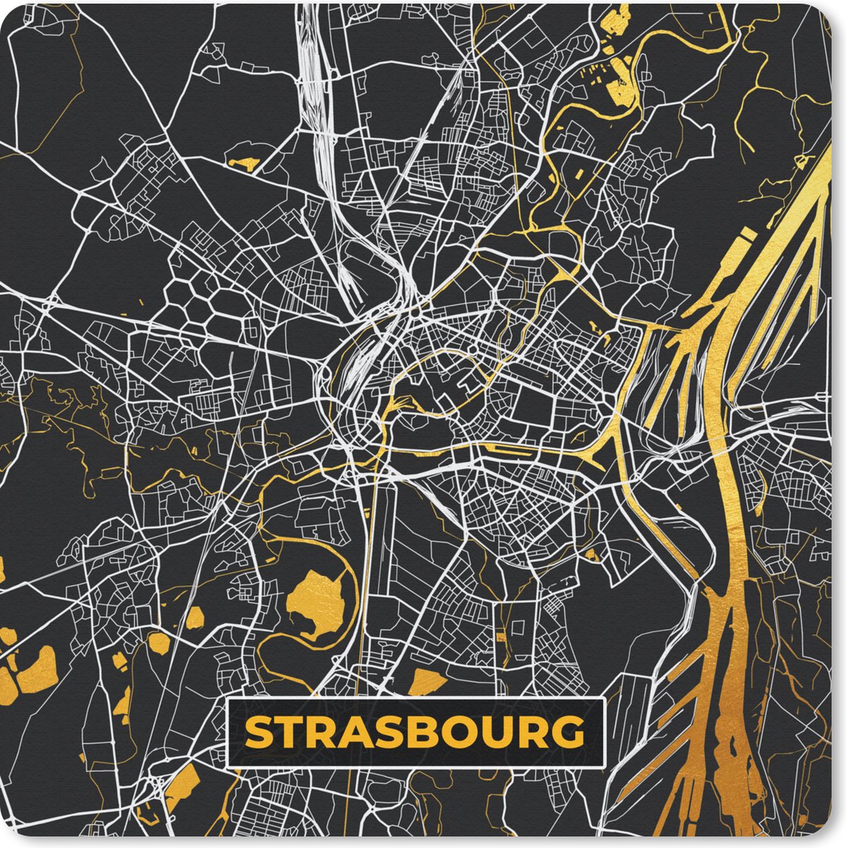 Muismat 20x20 cm - Mousepad Kaart – Strasbourg - Stadskaart – Frankrijk – Plattegrond - Muismatten - Stadskaart
