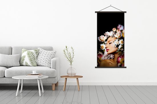 Porte-affiche avec affiche - Affiche scolaire - Femmes - Fleurs - Roses - Portrait - 90x180 cm - Lattes noires