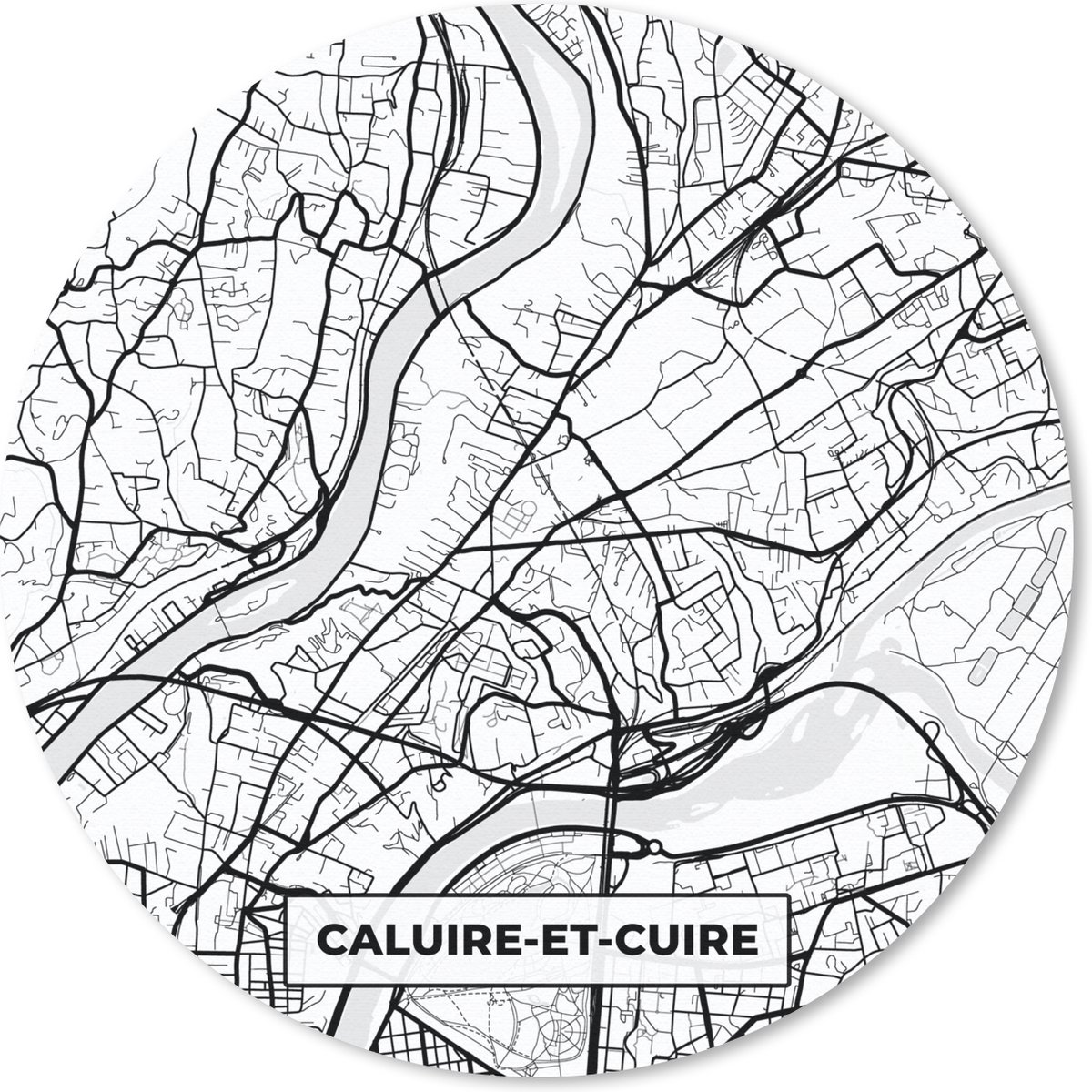 Muismat rond 40x40 cm - Mousepad Stadskaart - Plattegrond - Caluire-et-Cuire - Kaart - Frankrijk - Zwart wit - Ronde muismatten - Stadskaart
