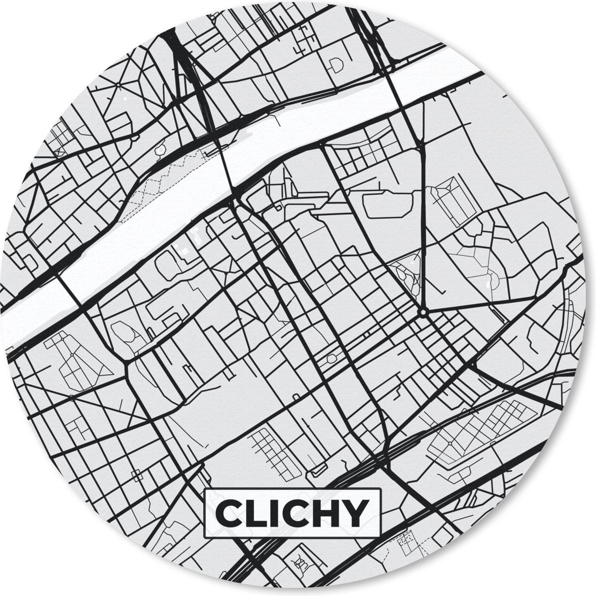 Muismat rond 40x40 cm - Mousepad Plattegrond - Clichy - Stadskaart - Kaart - Frankrijk - Ronde muismatten - Stadskaart
