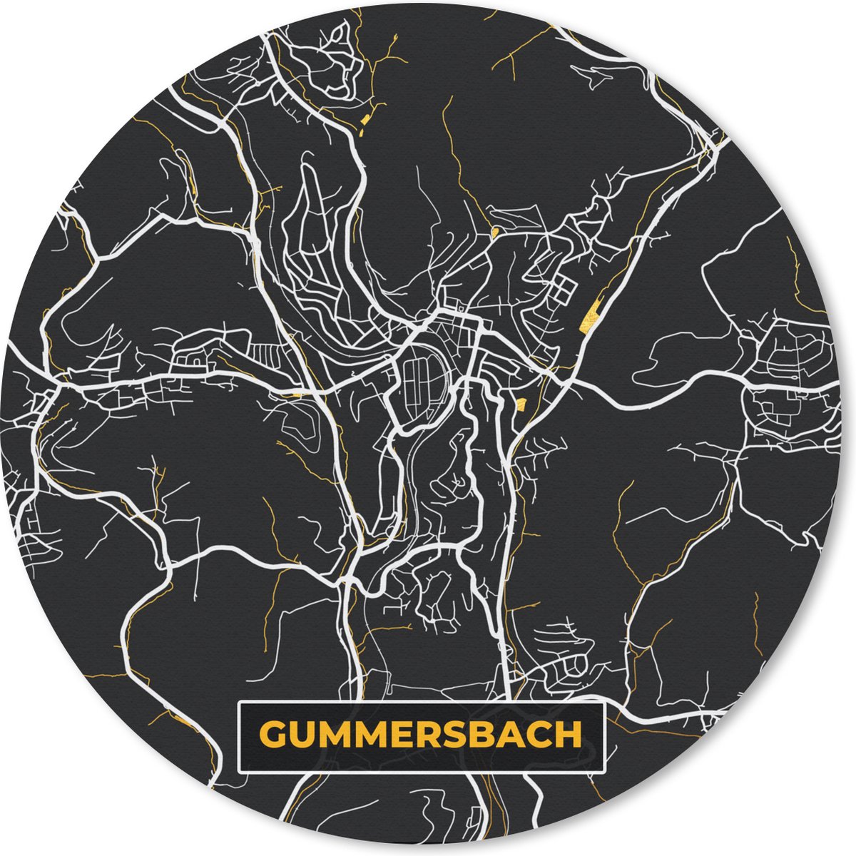 Muismat rond 50x50 cm - Mousepad Plattegrond – Gummersbach – Goud – Stadskaart – Kaart - Duitsland - Ronde muismatten - Stadskaart