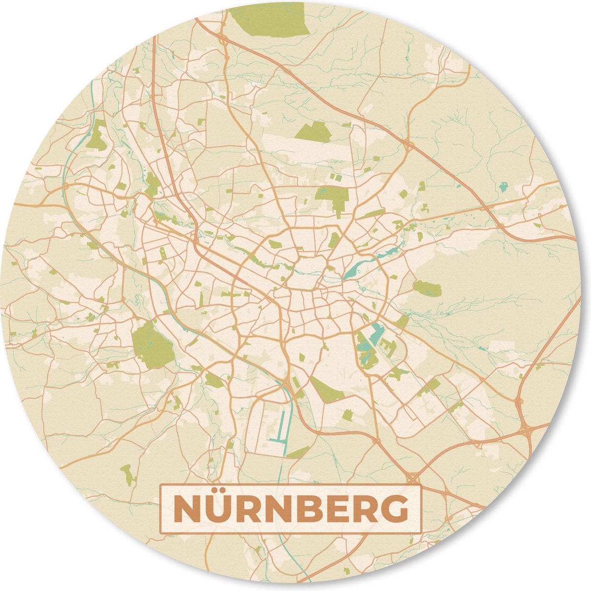 Muismat rond 20x20 cm - Mousepad Plattegrond - Nürnberg - Vintage - Kaart - Stadskaart - Ronde muismatten - Stadskaart