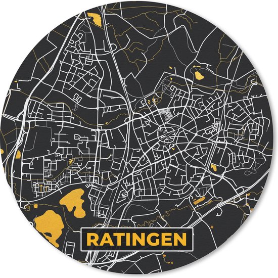 Muismat rond 20x20 cm - Mousepad Duitsland – Black and Gold – Ratingen – Stadskaart – Kaart – Plattegrond - Ronde muismatten - Stadskaart