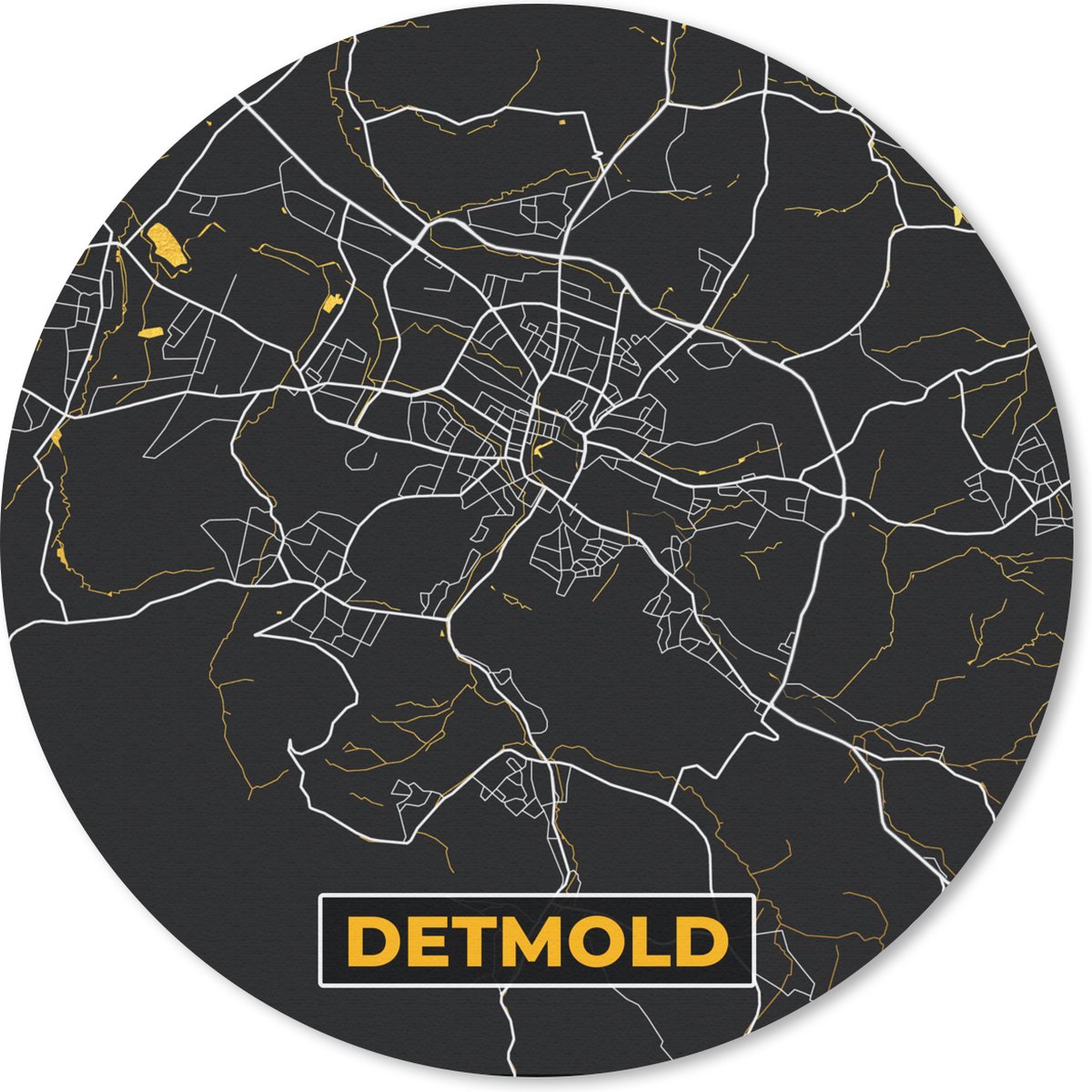 Muismat rond 40x40 cm - Mousepad Detmold – Stadskaart – Gold – Plattegrond – Stadskaart – Kaart - Duitsland - Ronde muismatten - Stadskaart
