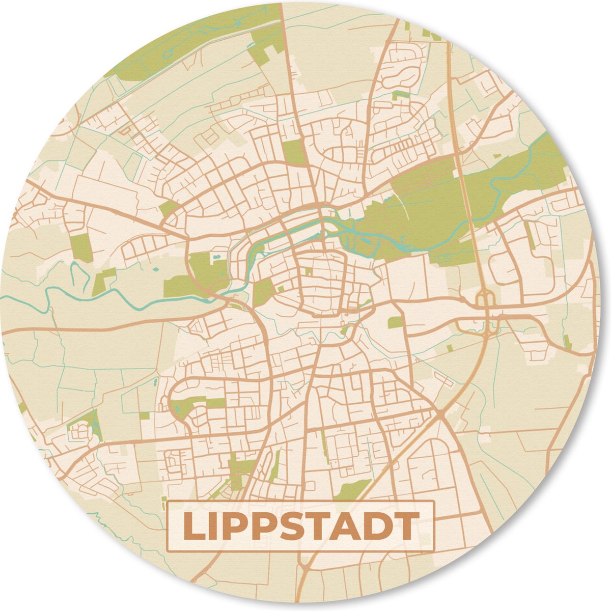 Muismat rond 50x50 cm - Mousepad Plattegrond - Lippstadt - Kaart - Stadskaart - Vintage - Ronde muismatten - Stadskaart