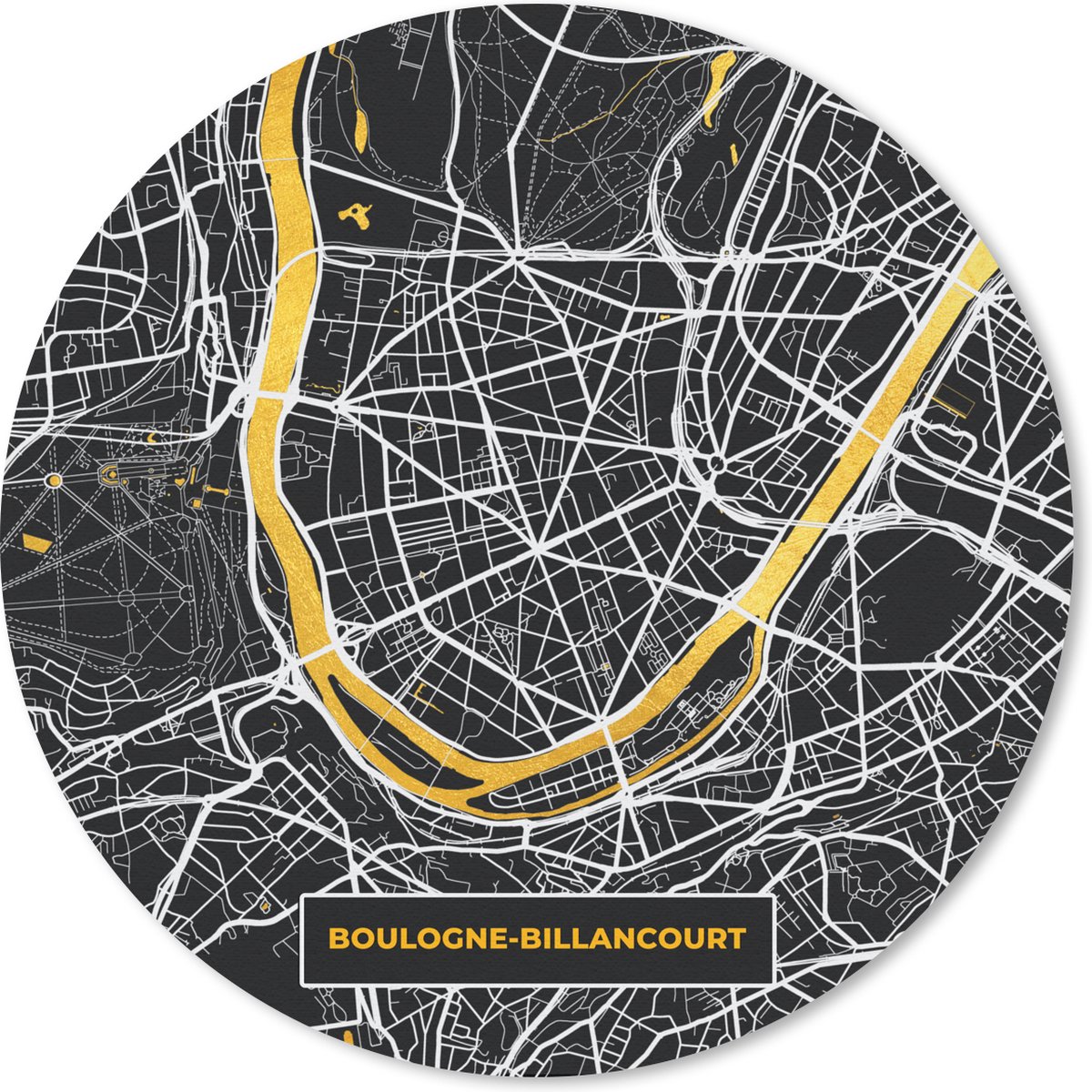 Muismat rond 40x40 cm - Mousepad Frankrijk - Plattegrond - Boulogne-Billancourt - Stadskaart - Kaart - Ronde muismatten - Stadskaart