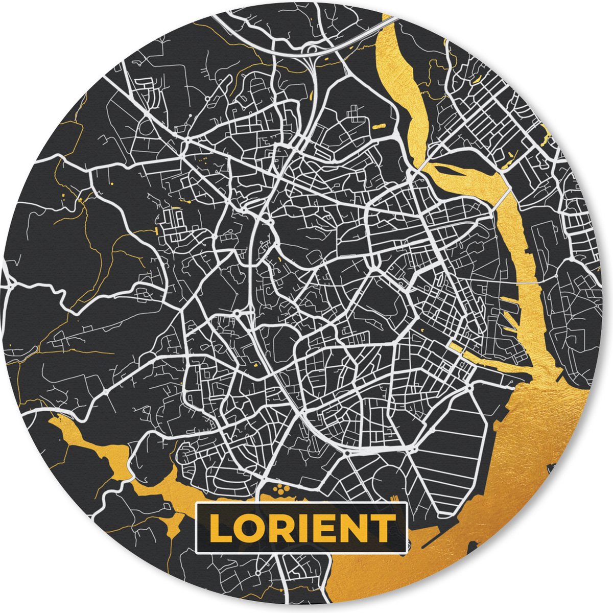 Muismat rond 20x20 cm - Mousepad Plattegrond - Lorient - Stadskaart - Frankrijk - Kaart - Ronde muismatten - Stadskaart