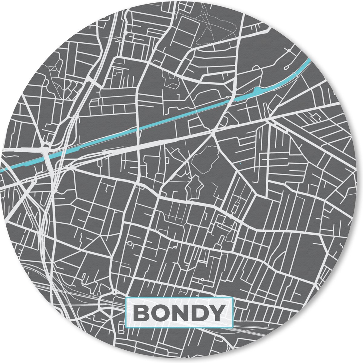 Muismat rond 40x40 cm - Mousepad Bondy - Frankrijk - Kaart - Stadskaart - Plattegrond - Ronde muismatten - Stadskaart