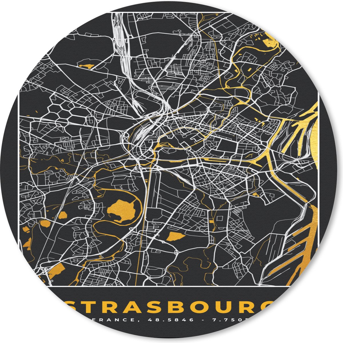Muismat rond 40x40 cm - Mousepad Frankrijk – Plattegrond – Kaart – Strasbourg – Stadskaart - Ronde muismatten - Stadskaart
