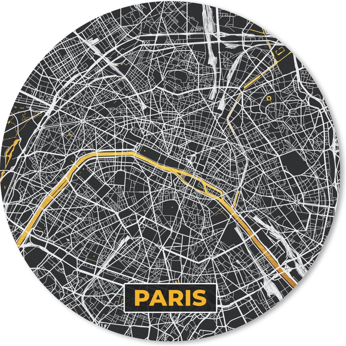 Muismat - Mousepad - Rond - Frankrijk – Paris - Kaart – Plattegrond – Stadskaart - 20x20 cm - Ronde muismat