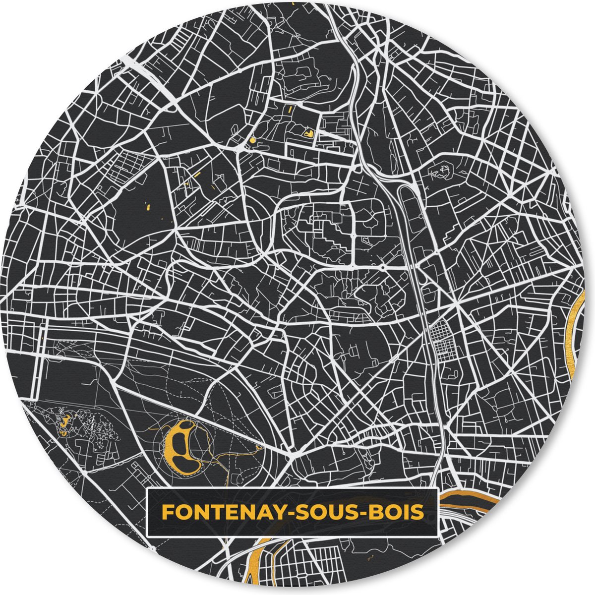 Muismat rond 20x20 cm - Mousepad Frankrijk – Fontenay-sous-Bois – Stadskaart – Plattegrond – Kaart - Ronde muismatten - Stadskaart