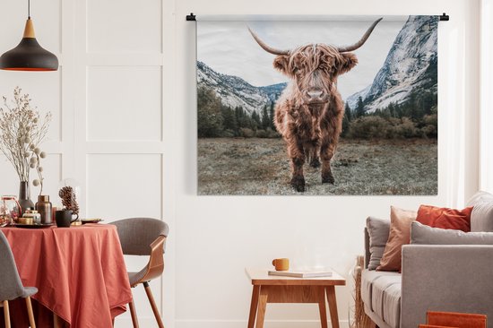 Wandkleed - Wanddoek - Schotse Hooglander - Berg - Dieren - 180x135 cm - Wandtapijt