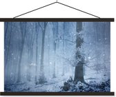Posterhanger incl. Poster 120x80 cm - Schoolplaat - Bos - Winter - Sneeuw - Textielposter - Zwarte latten