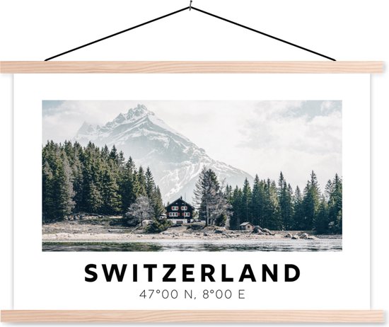 Porte-affiche avec affiche - Affiche scolaire - Suisse - Berg - Chalet - Vert - 90x60 cm - lattes vierges