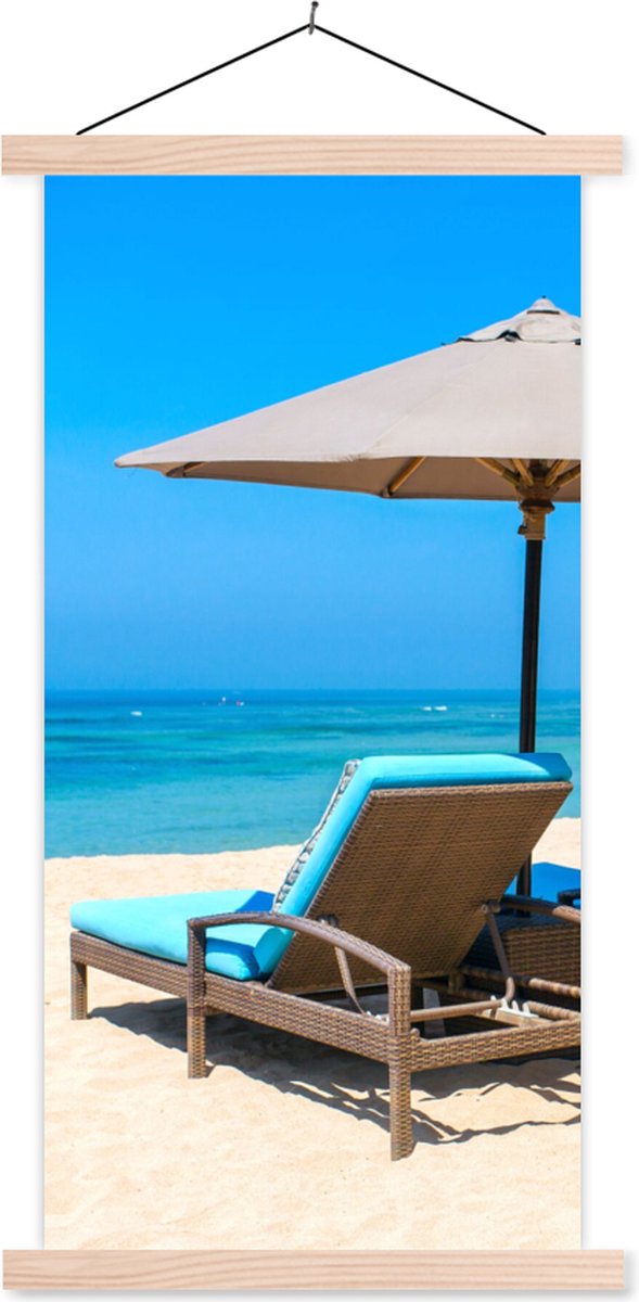 Posterhanger incl. Poster 60x120 cm - Schoolplaat - Strandstoel - Parasol - Zomer - Zee -
