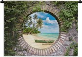 Tapisserie - Tissu mural - Plage - Palmier - Transparent - Canoë - 60x45 cm - Tapisserie