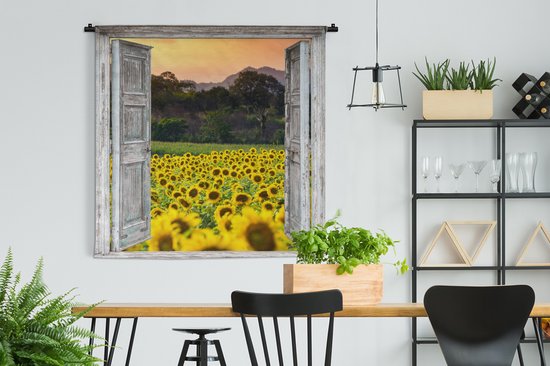 Tapisserie - Toile murale - Tournesol - Soirée - Fleurs - Transparent - 150x150 cm - Tapisserie