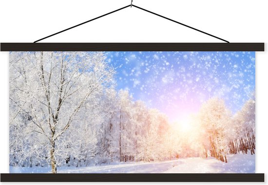 Porte-affiche avec affiche - Affiche scolaire - Neige - Soleil - Hiver - 60x30 cm - Lattes noires