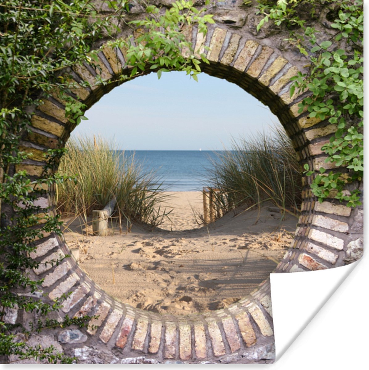 Poster Doorkijk - Strand - Duin - Zomer - 75x75 cm