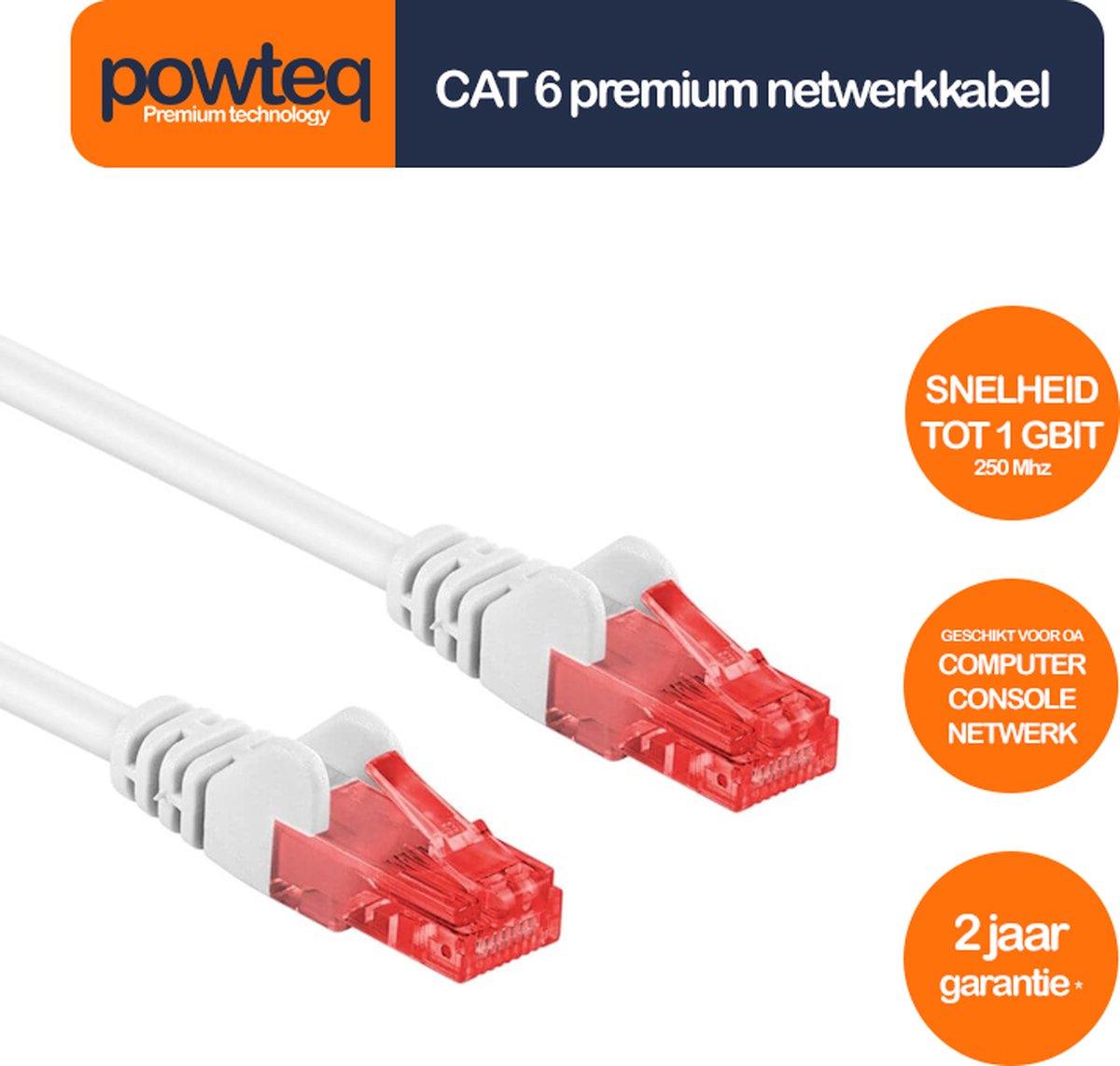 Powteq - 20 meter premium UTP patchkabel - CAT 6 - Wit - (netwerkkabel/internetkabel)