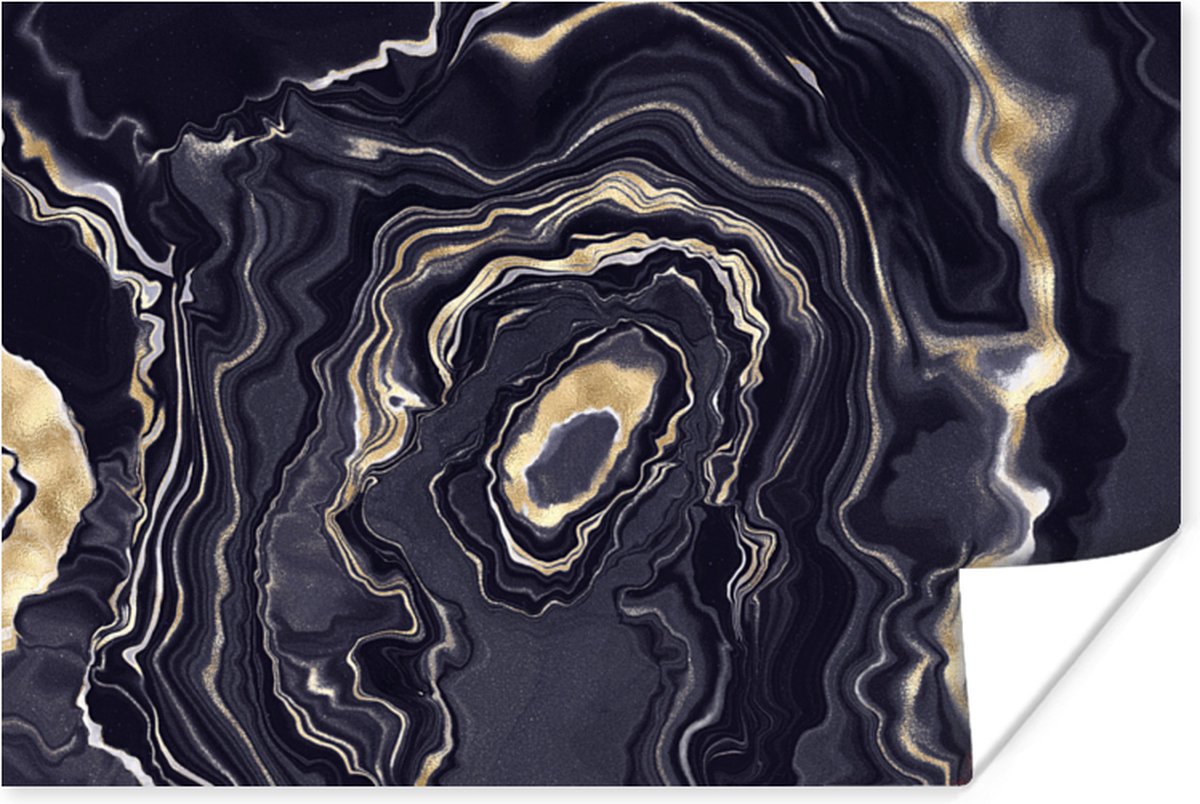 Poster Marmer - Geode - Agaat - Goud - 60x40 cm