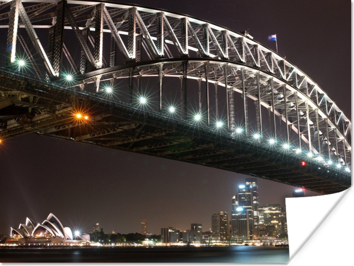 Poster Brug - Nacht - Skyline - 40x30 cm