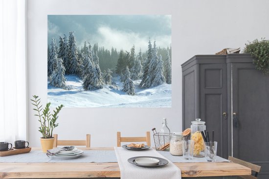 Poster Forêt - Neige - Hiver - 160x120 cm XXL - Décorations de Noël - Décoration de Noël pour intérieur - Noël