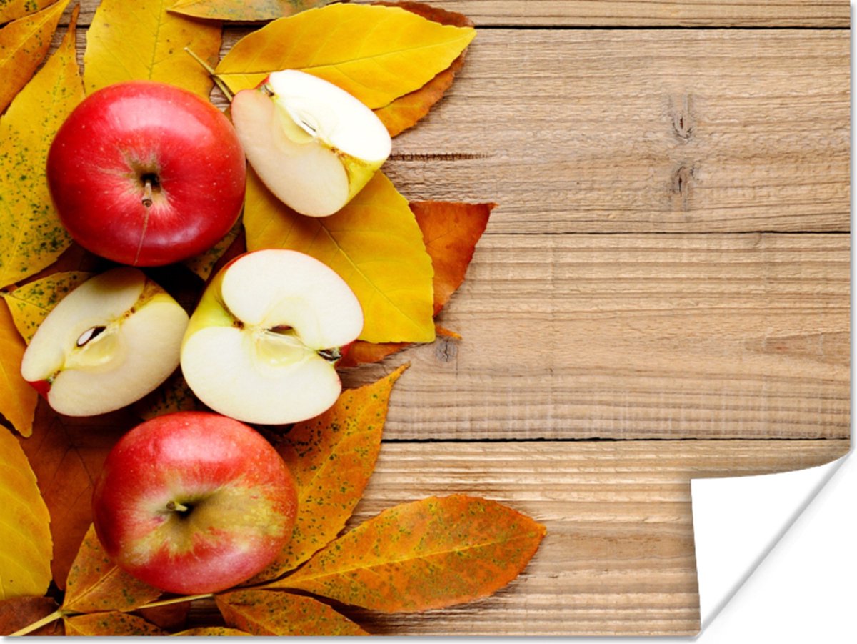 Poster Appel - Bladeren - Herfst - Fruit - 120x90 cm