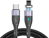 DrPhone ECHO2 - USB-C naar Lightning Magnetische Nylon Gevlochten Kabel – 20W 3A – 480 Mbps Dataoverdracht – 1 meter – Geschikt voor iPhone Lightning - Zwart