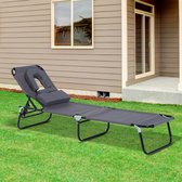 Outsunny chaise longue d'extérieur relax chaise kussen à trois pieds appui-tête 2 couleurs pliable 84B-177