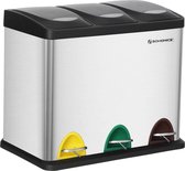 SONGMICS Afvalemmer voor de keuken, 3-in-1 afvalemmer, 24 liter, afvalscheiding, metalen pedaalemmer, afvalscheidingssysteem, robuust, eenvoudig te reinigen, staal, zwart