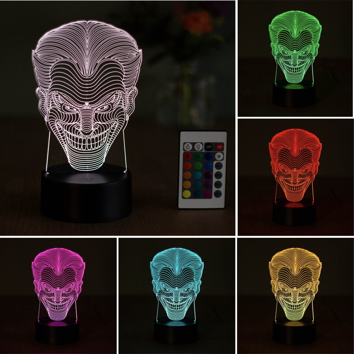 Klarigo®️ Nachtlamp – 3D LED Lamp Illusie – 16 Kleuren – Bureaulamp – DC Universe – Sfeerlamp - Joker - Batman – Nachtlampje Kinderen – Creative lamp - Afstandsbediening