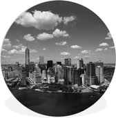 WallCircle - Wandcirkel ⌀ 30 - Manhattan skyline-zwart-wit - Ronde schilderijen woonkamer - Wandbord rond - Muurdecoratie cirkel - Kamer decoratie binnen - Wanddecoratie muurcirkel - Woonaccessoires