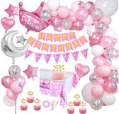 Prinses feestpakket 66-delig - Prinses slingers - Prinses versiering, Caketoppers & Tafelkleed - Prinses verjaardag - Prinses ballonnen - Slingers verjaardag roze prinses - Prinsessen accessoire set