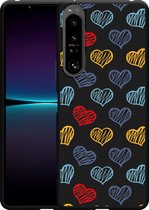 Xperia 1 IV Hoesje Zwart Doodle hearts - Designed by Cazy