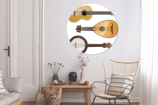 Illustrations d'un banjo et autres instruments Assiette en plastique cercle mural ⌀ 120 cm - impression photo sur cercle mural / cercle vivant (décoration murale)
