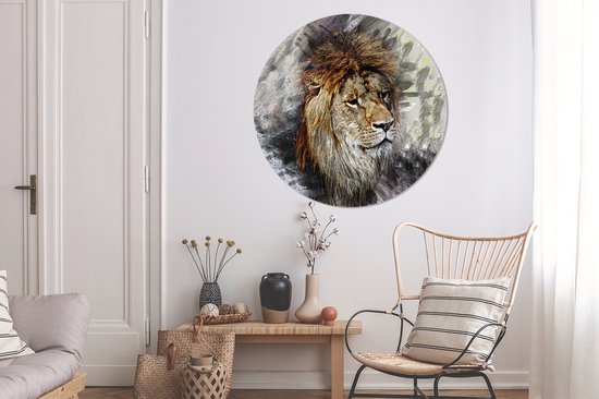WallCircle® Wandcirkel 120x120 cm - Muurcirkel Leeuw - Patronen - Kleuren - Muurdecoratie woonkamer - Wanddecoratie slaapkamer - Kamer decoratie accessoires - Ronde schilderijen XXL