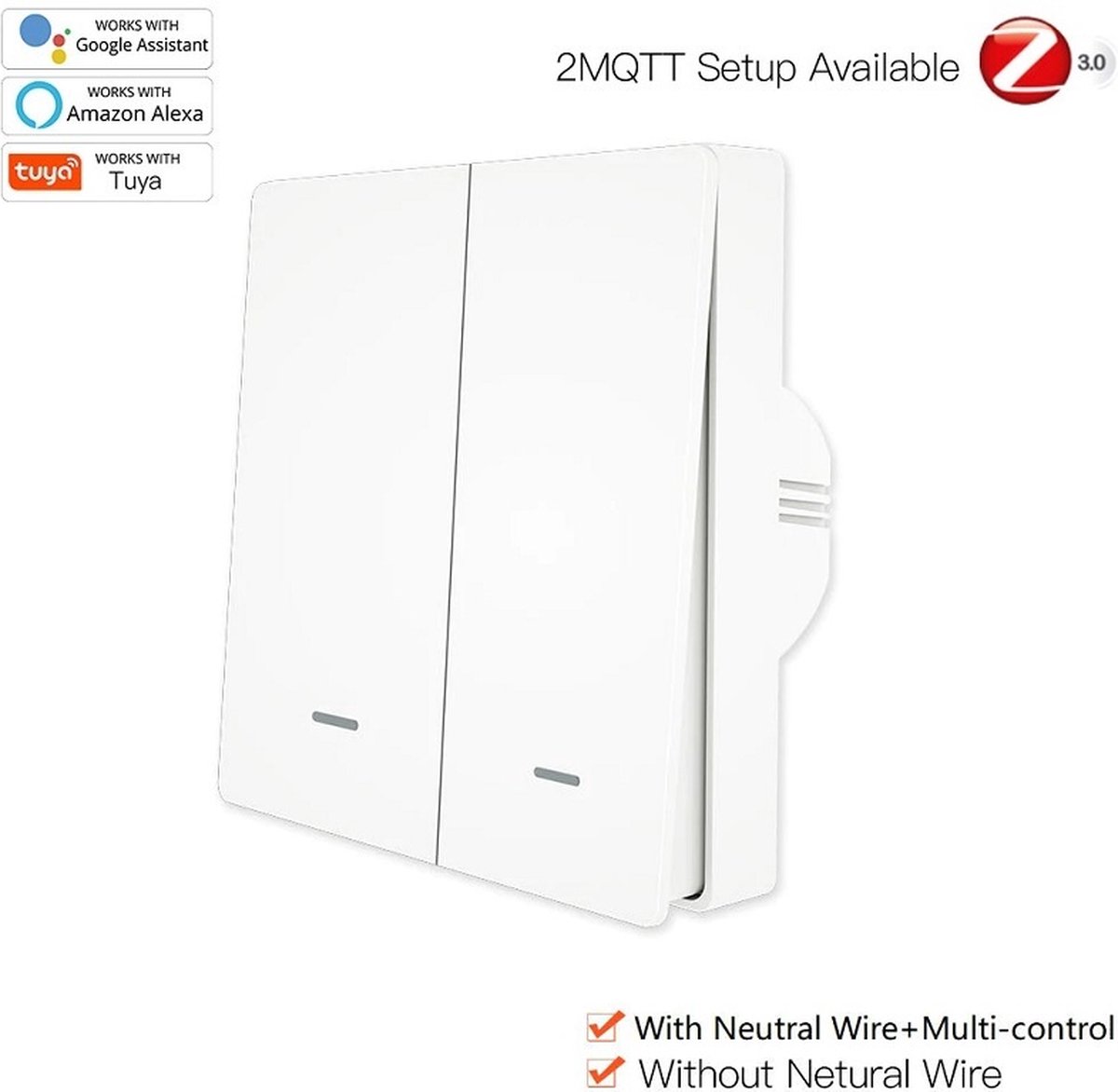 MOES Tuya ZigBee Smart Wall Switch 2 kanaals - Tuya Actoren - SmartHome - Slimme Wandschakelaar - Slimme Verlichting