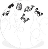 WallCircle - Wandcirkel ⌀ 90 - Een zwart-wit illustratie van vlinders - Ronde schilderijen woonkamer - Wandbord rond - Muurdecoratie cirkel - Kamer decoratie binnen - Wanddecoratie muurcirkel - Woonaccessoires