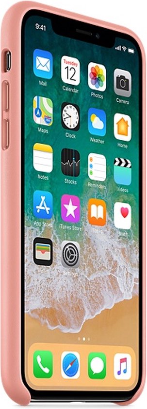 Lichtroze Apple telefoonhoesje voor iPhone X met alle knoppen aan de zijkant zichtbaar.