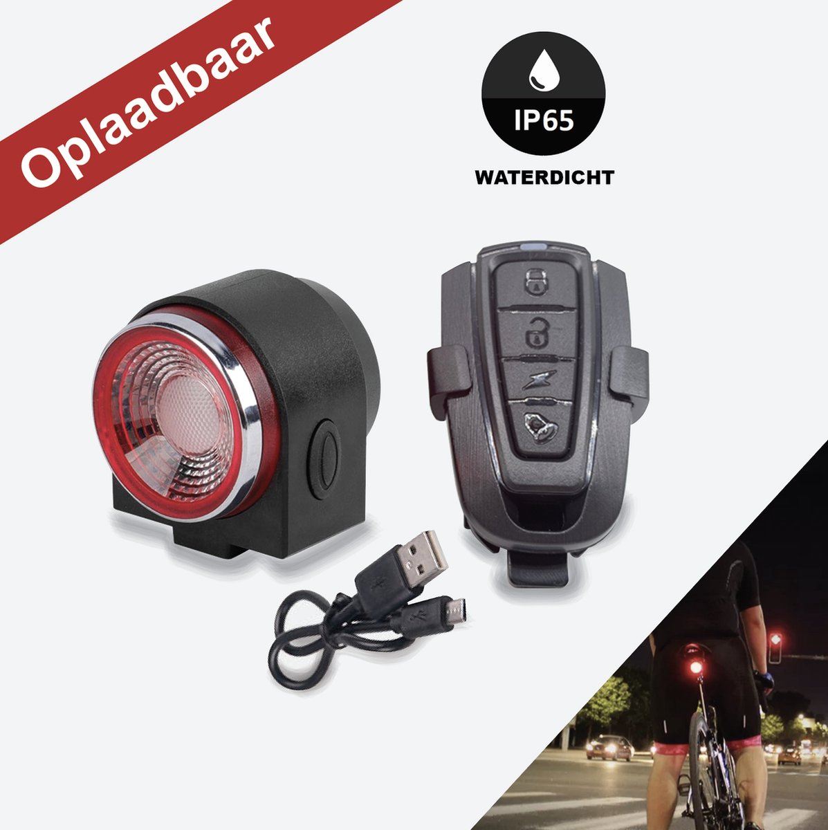 Livewell Fietsalarm met Ingebouwde Lamp en Afstandsbediening USB oplaadbaar - Multifunctioneel - Fietslamp met 3 standen - Geschikt voor elke fiets en E-bike - Fietsalarm - Fietsslot