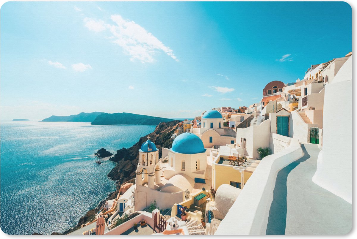 Muismat XXL 90x60 cm - Bureau onderlegger - Bureau mat Middag in Santorini Griekenland - Bureaumat - Gaming mousepad xl - Bureaulegger groot - Computer deskmat