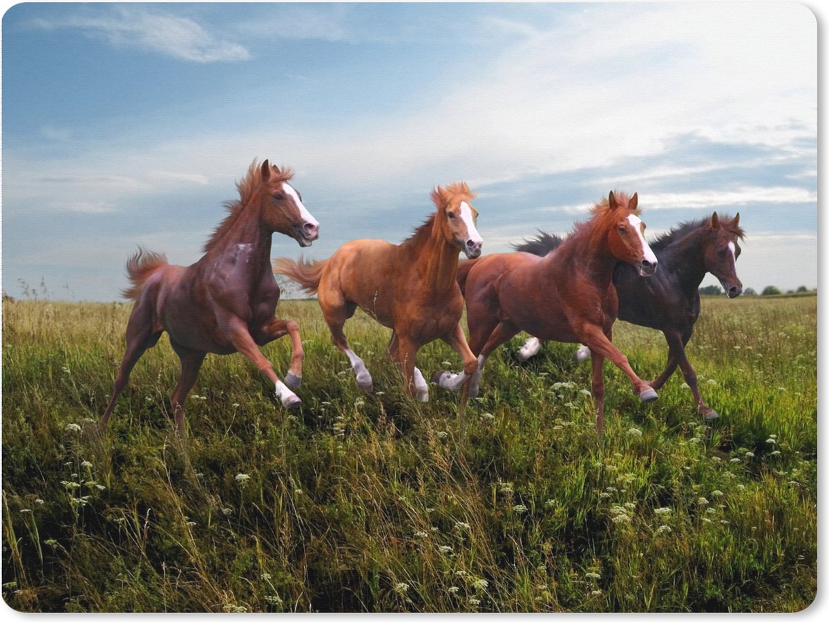 Muismat XXL 80x60 cm - Bureau onderlegger - Bureau mat Hardlopende paarden in de sneeuw - Bureaumat - Gaming mousepad xl - Bureaulegger groot - Computer deskmat